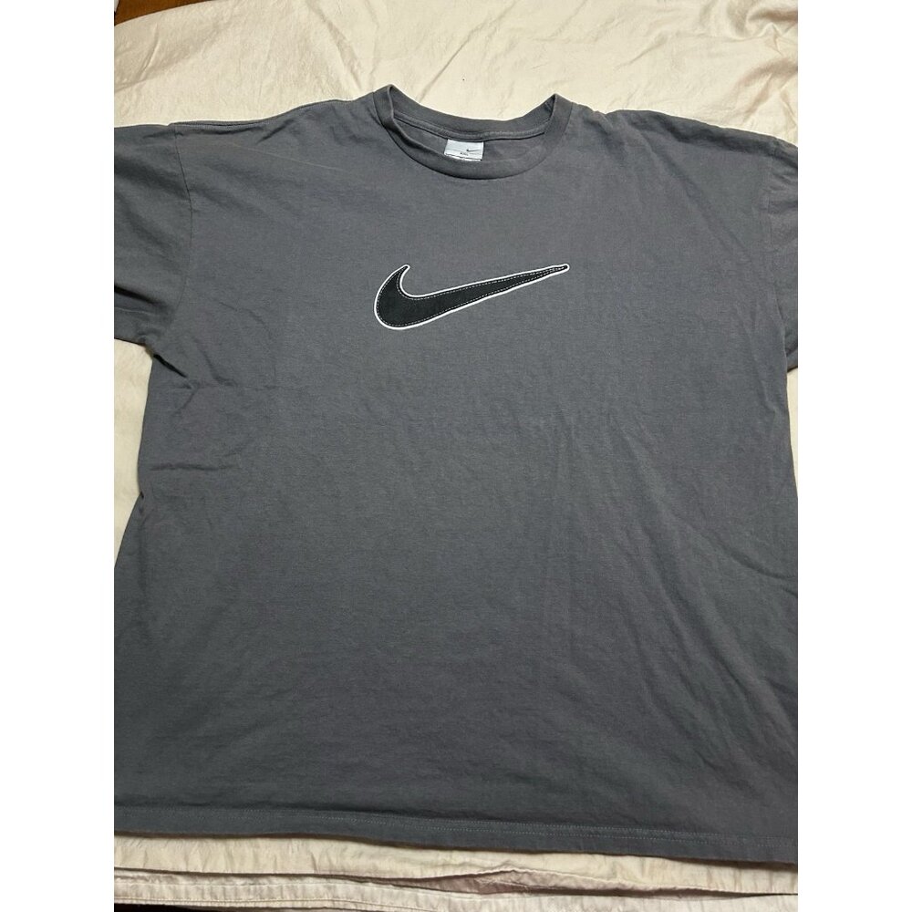 Vintage 90s Nike White Tag Big Center Check Logo Gray T Shirt Size XXL